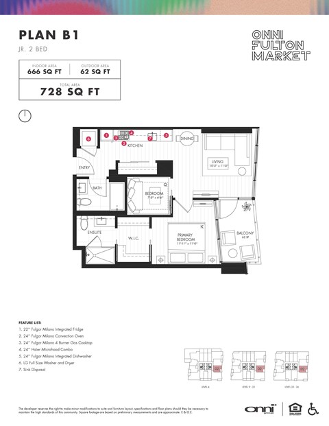 Floor plan for 2 beds, 2 baths, 666 sqft